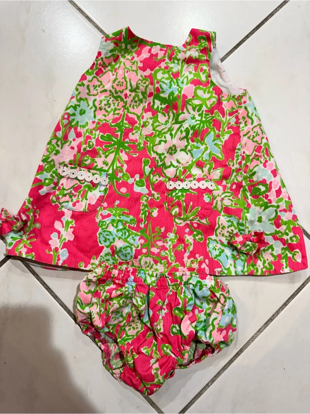 Lilly Pulitzer Pink Green Floral Dress & Bloomers Set